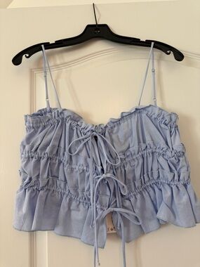 Zara Light Blue Ruffle Tie-Front Tank Top